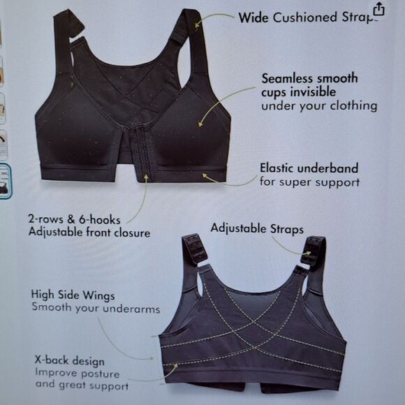 Delimira Bra X-Shaped Back Support Posture Sports Front Closure Wire Free 46DD - Picture 5 of 12